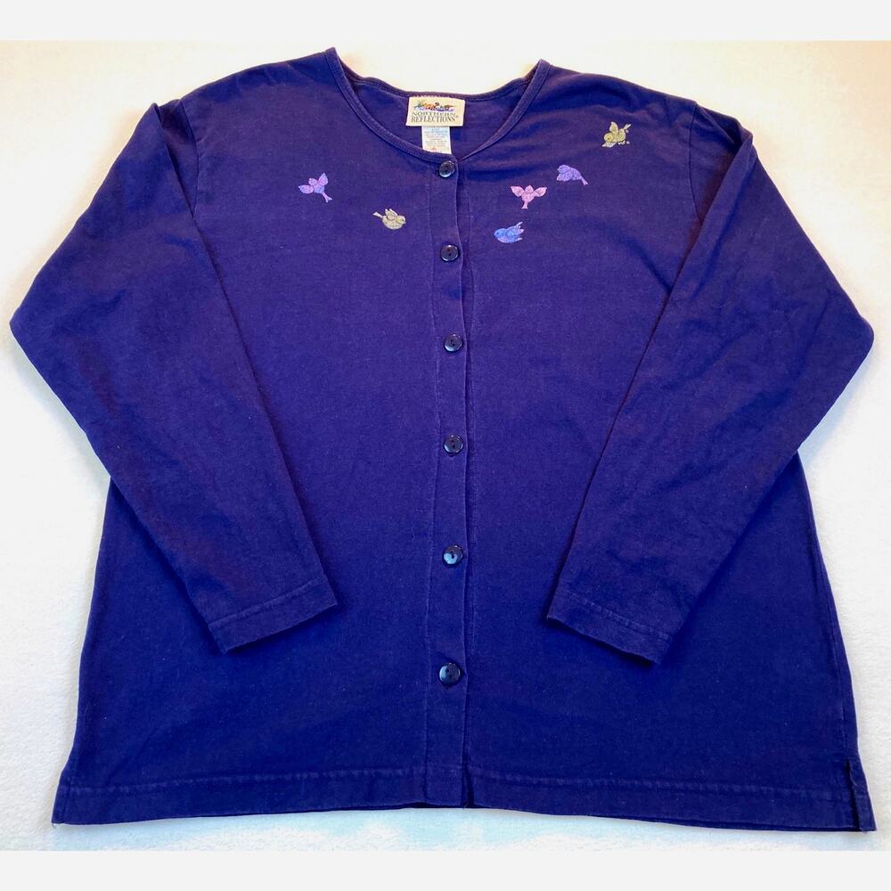 Northern Reflections Vintage Navy Blue Cardigan Birds Medium